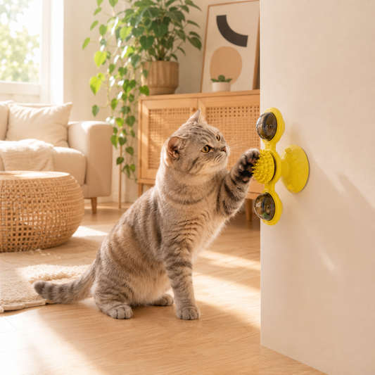 Interactive Wall-Mounted Spinning Cat Toy with Massage Brushes