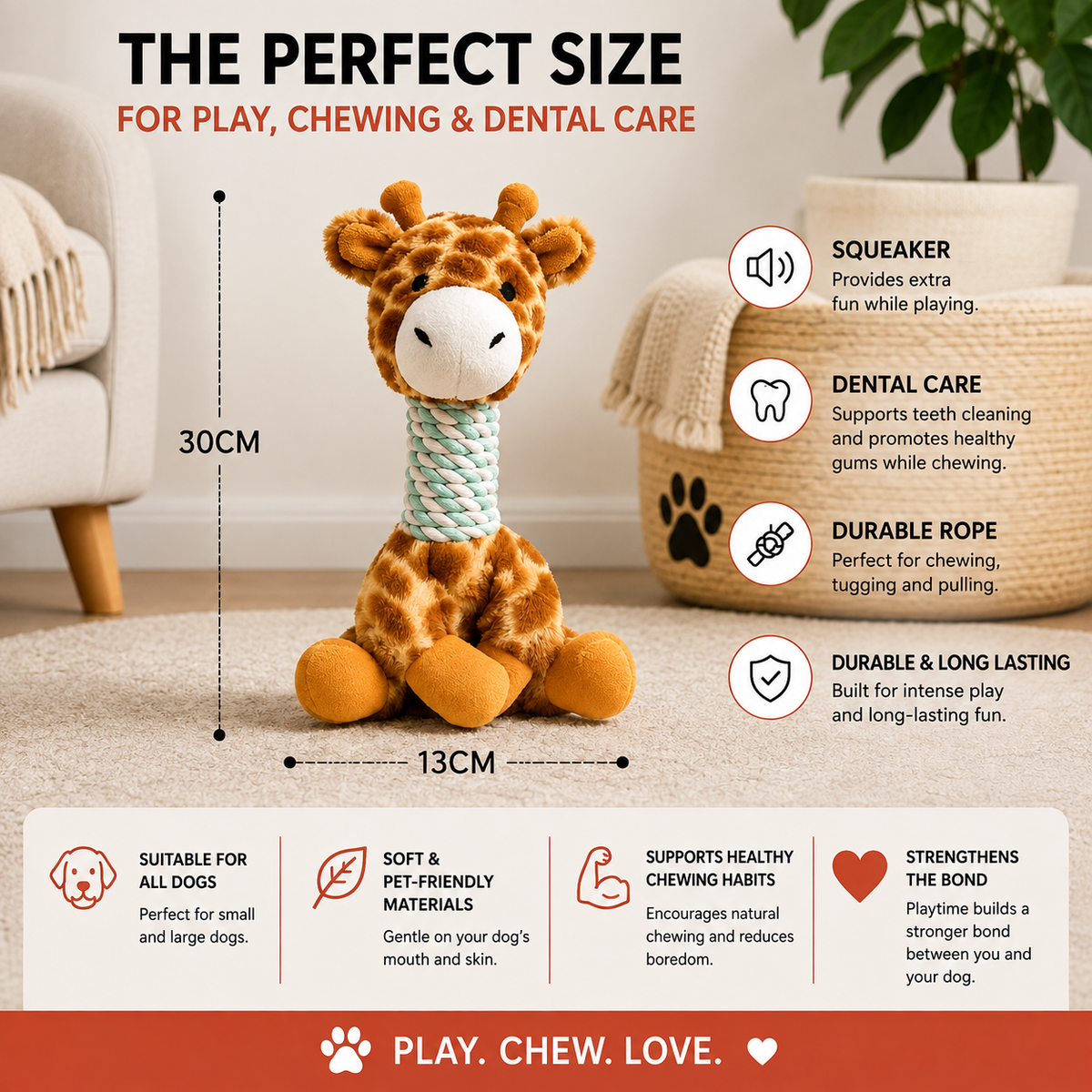 Plush Giraffe Dog Toy with Cotton Rope