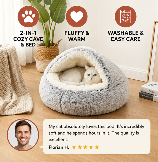2-in-1 Convertible Plush Cat Cave Bed