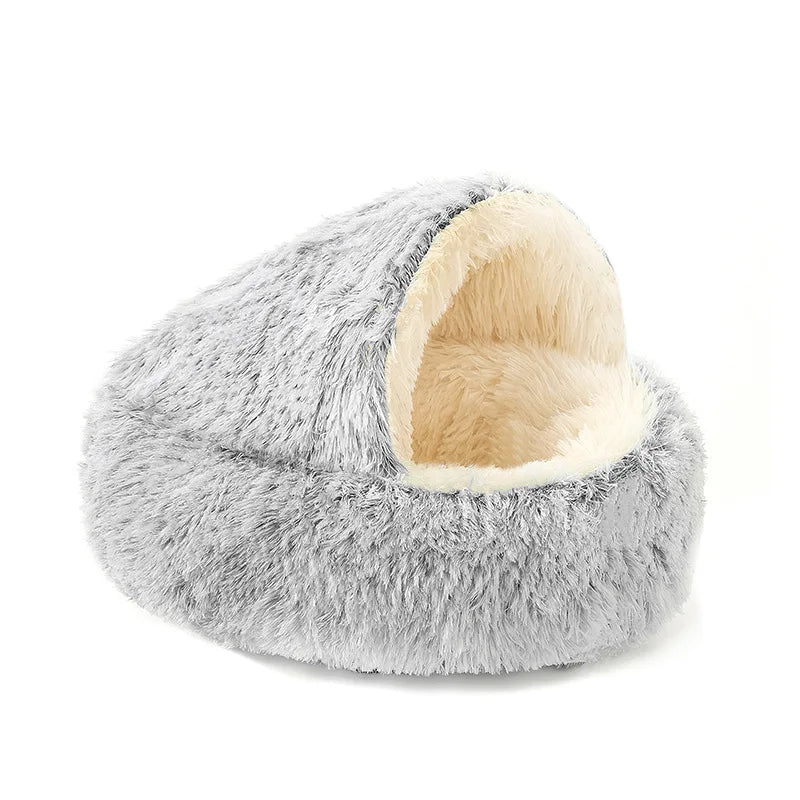 2-in-1 Convertible Plush Cat Cave Bed