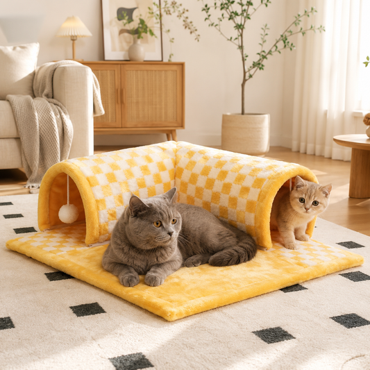 2-in-1 Cat Tunnel Bed with Removable Cushion