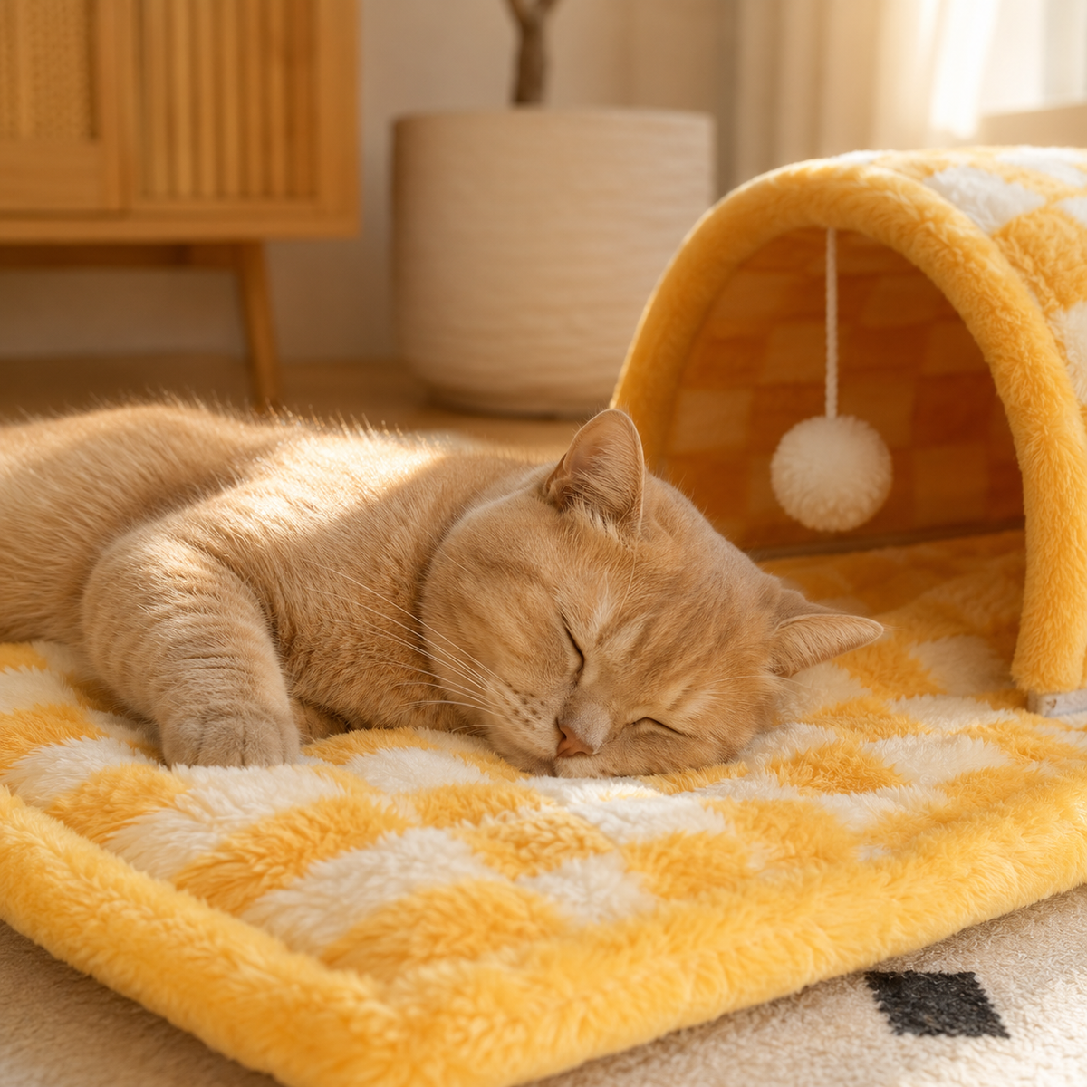 2-in-1 Cat Tunnel Bed with Removable Cushion