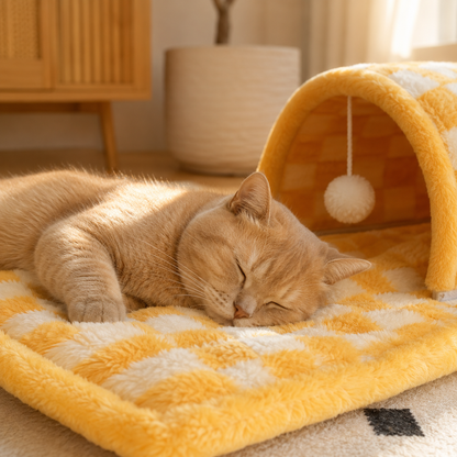 2-in-1 Cat Tunnel Bed with Removable Cushion