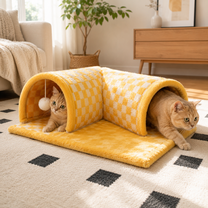2-in-1 Cat Tunnel Bed with Removable Cushion