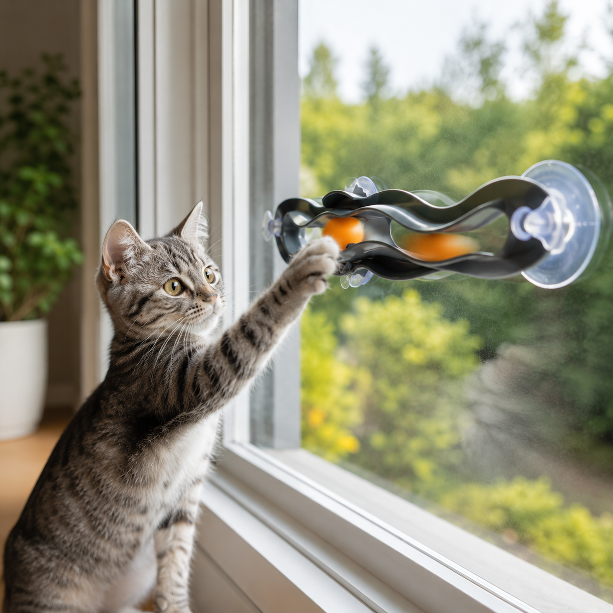 Interactive Suction Cup Cat Toy with Ball Track