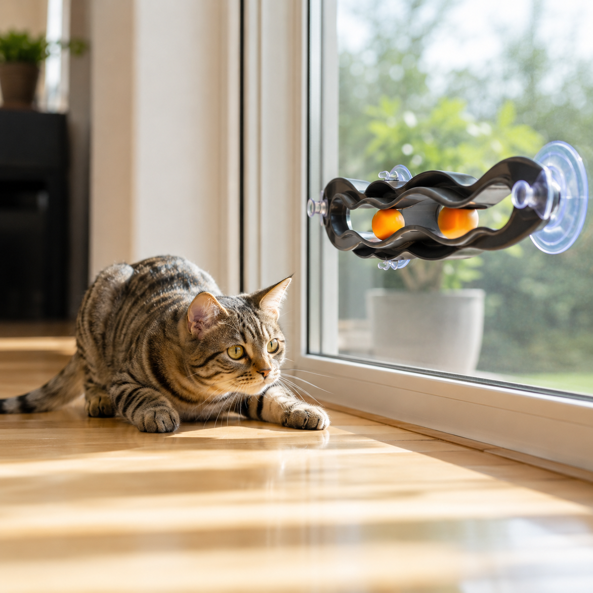 Interactive Suction Cup Cat Toy with Ball Track