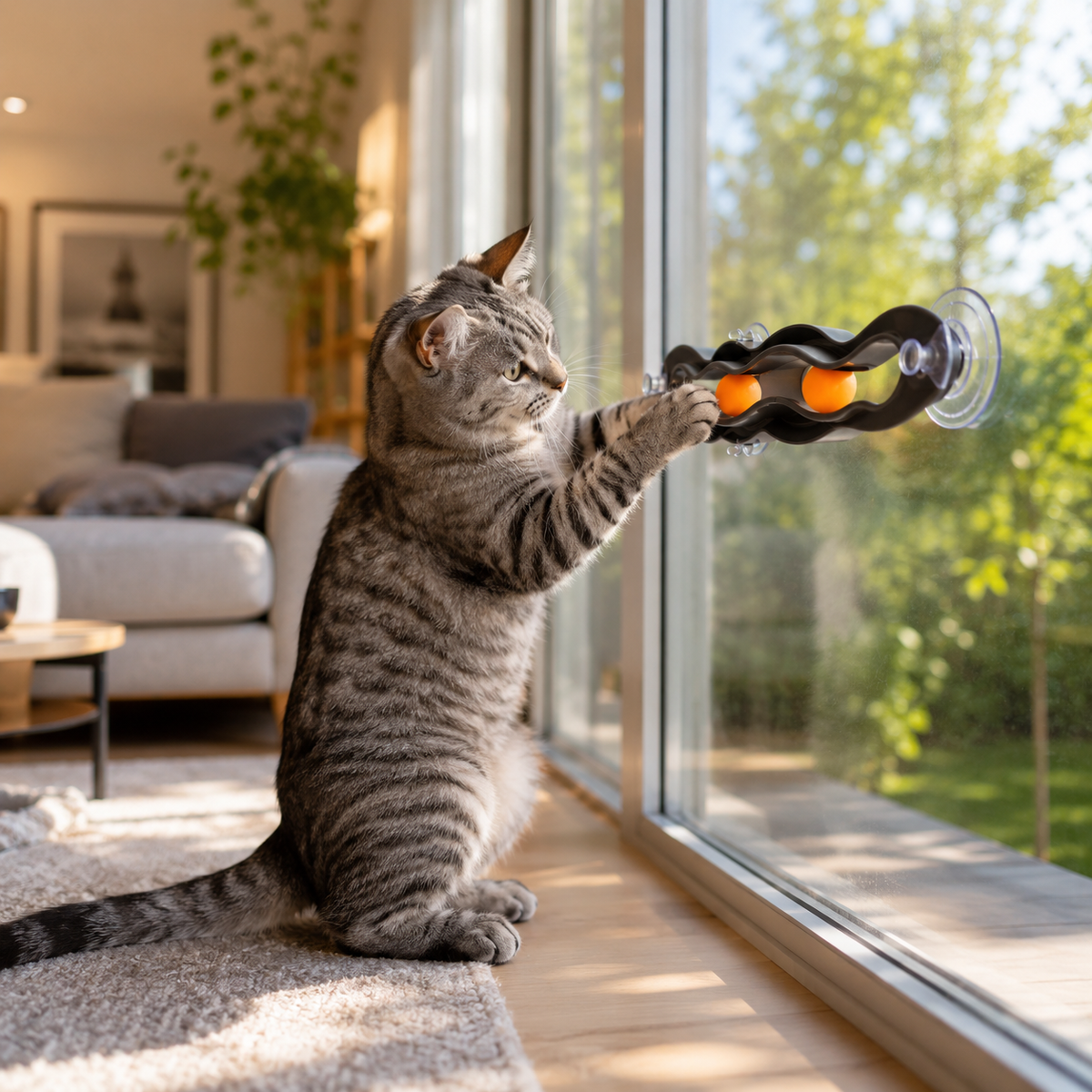 Interactive Suction Cup Cat Toy with Ball Track