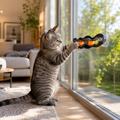 Interactive Suction Cup Cat Toy with Ball Track