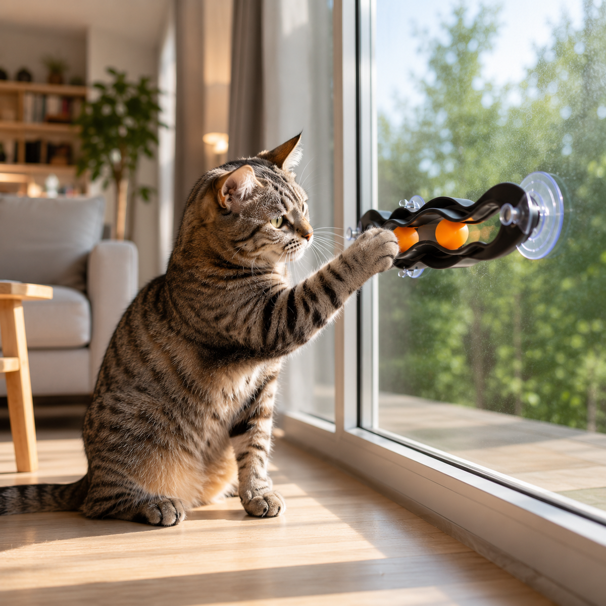 Interactive Suction Cup Cat Toy with Ball Track