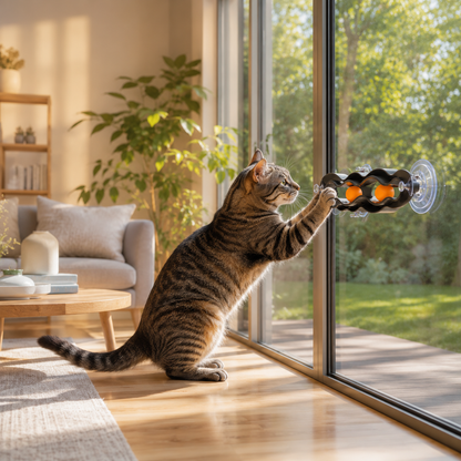 Interactive Suction Cup Cat Toy with Ball Track