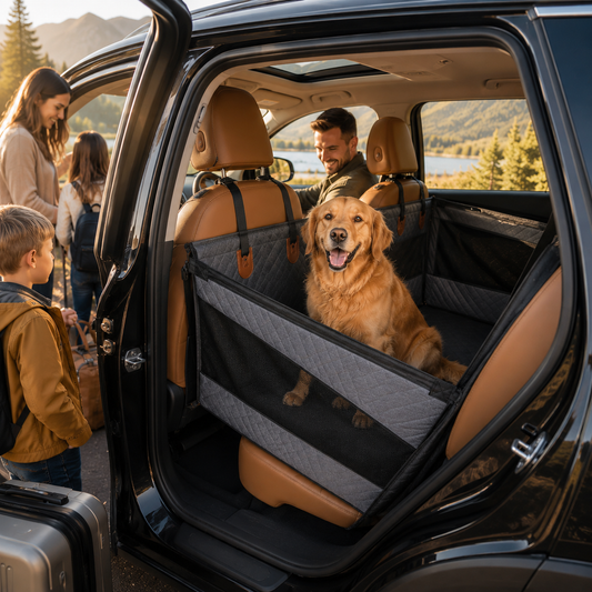 Waterproof Dog Car Back Seat Cover with Hard Bottom & Mesh Window