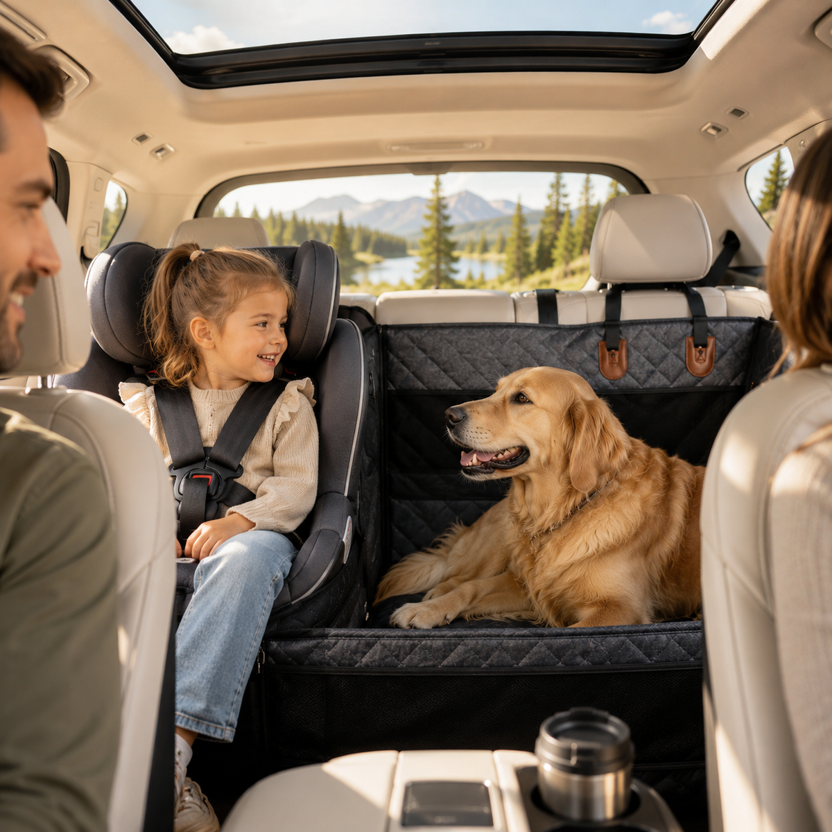 Waterproof Dog Car Back Seat Cover with Hard Bottom & Mesh Window