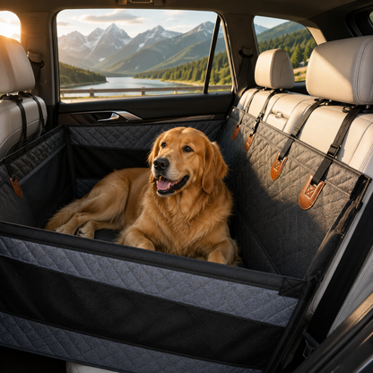 Waterproof Dog Car Back Seat Cover with Hard Bottom & Mesh Window