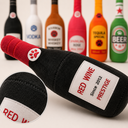 Plush Bottle Dog Toy with Squeaker