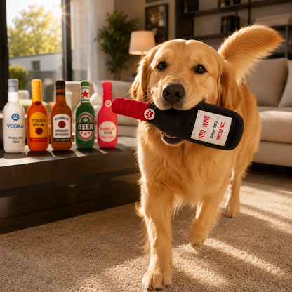 Plush Bottle Dog Toy with Squeaker