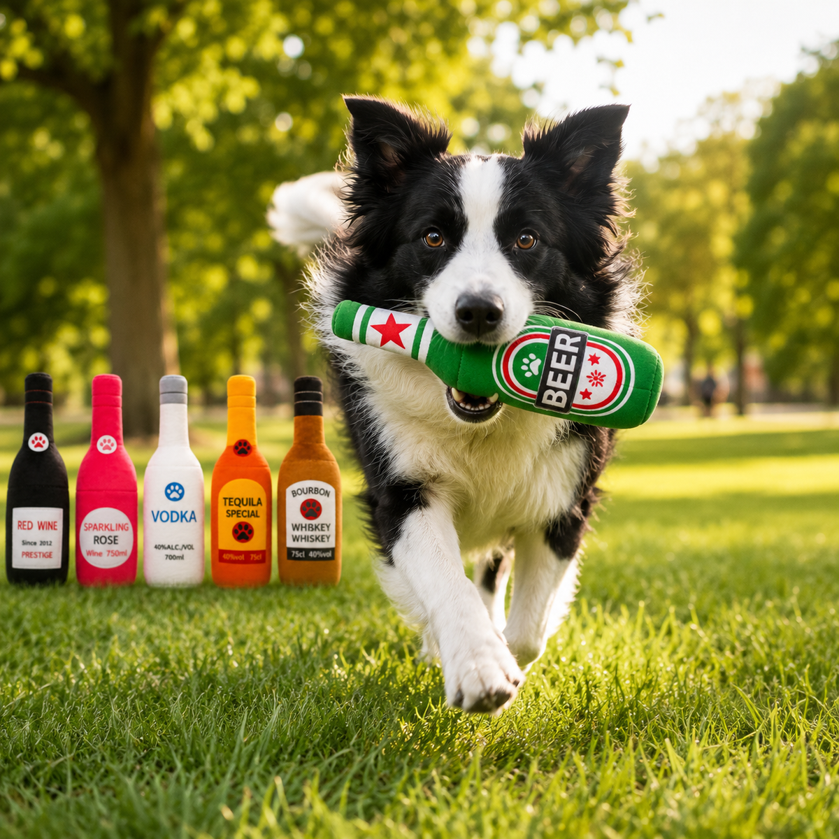 Plush Bottle Dog Toy with Squeaker
