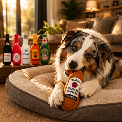 Plush Bottle Dog Toy with Squeaker
