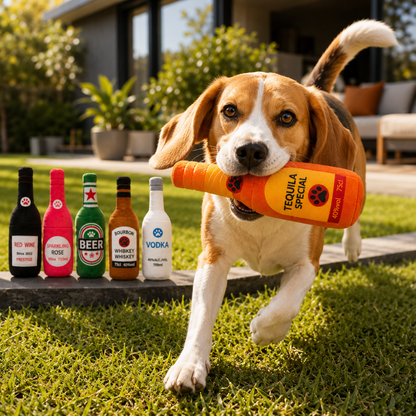 Plush Bottle Dog Toy with Squeaker