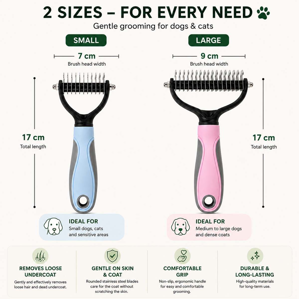 2-in-1 Double-Sided Dematting & Undercoat Rake for Dogs & Cats