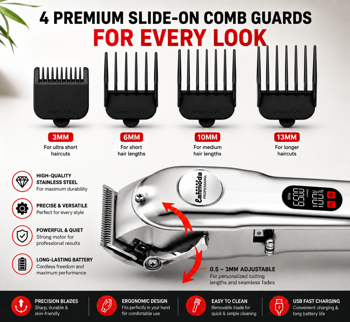Professional Cordless Pet Hair Clippers with LED Display