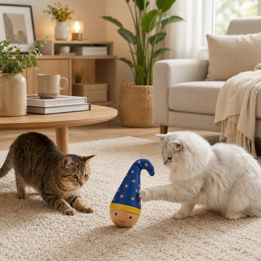 Interactive Wooden Wobble Cat Toy with Feathers & Sisal