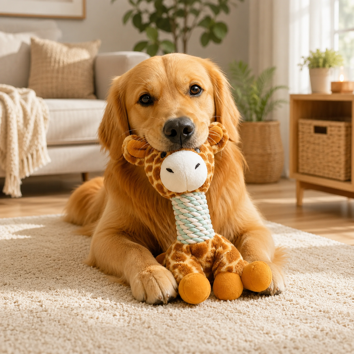 Plush Giraffe Dog Toy with Cotton Rope