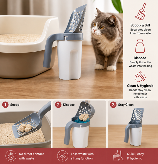 3-in-1 Cat Litter Scoop with Waste Bin & Bag Dispenser