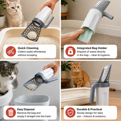 3-in-1 Cat Litter Scoop with Waste Bin & Bag Dispenser