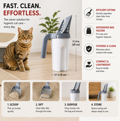 3-in-1 Cat Litter Scoop with Waste Bin & Bag Dispenser