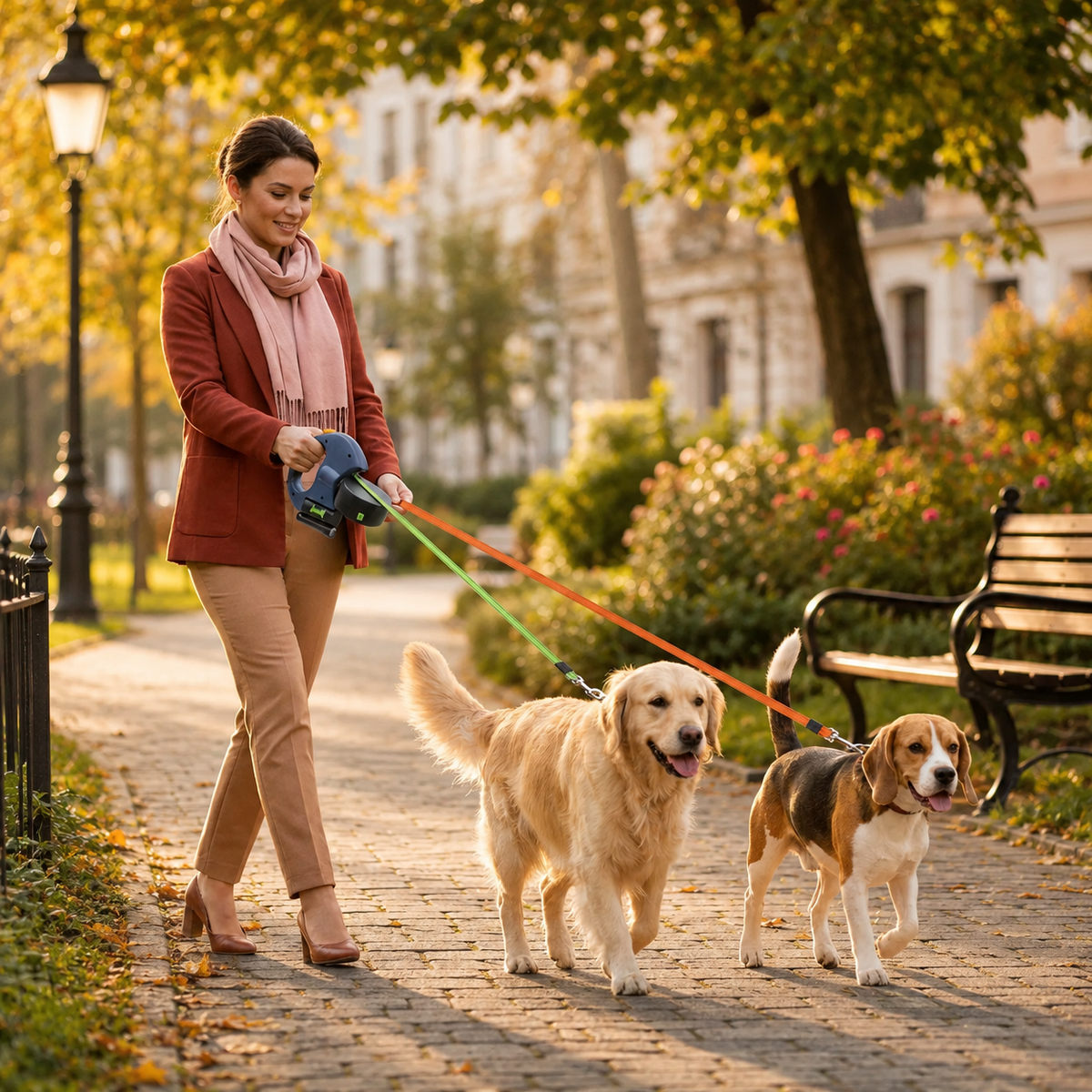 Dual Retractable Dog Lead with LED Light & Anti-Tangle System