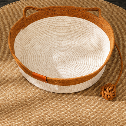 Handwoven Rattan Cat Bed with Removable Cushion