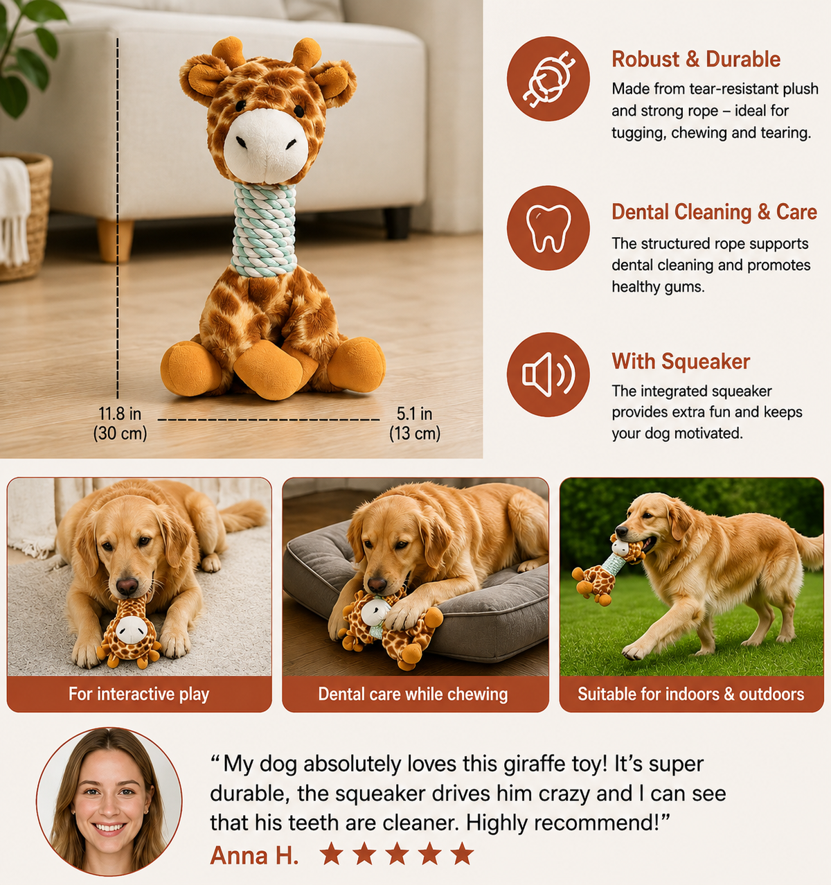 Plush Giraffe Dog Toy with Cotton Rope