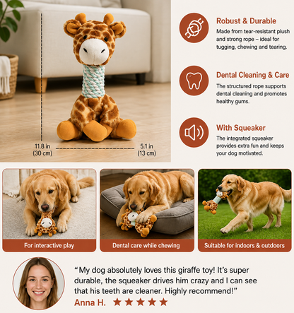 Plush Giraffe Dog Toy with Cotton Rope