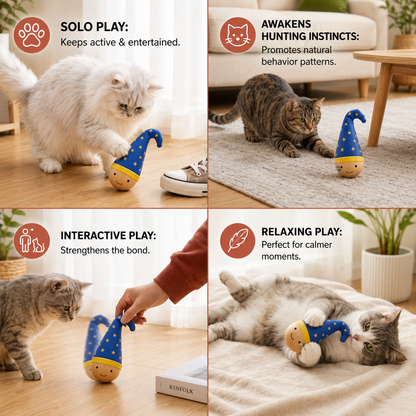 Interactive Wooden Wobble Cat Toy with Feathers & Sisal