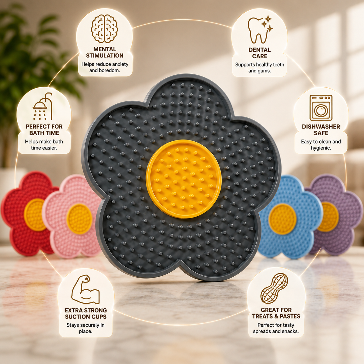 Sunflower Silicone Lick Mat with Suction Cups for Dogs & Cats