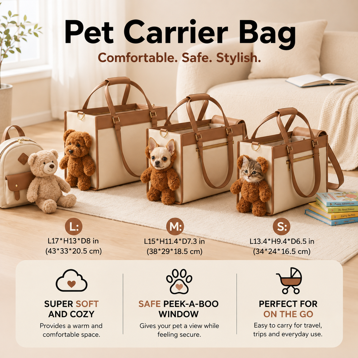 Teddy Plush Pet Carrier Shoulder Bag for Dogs & Cats