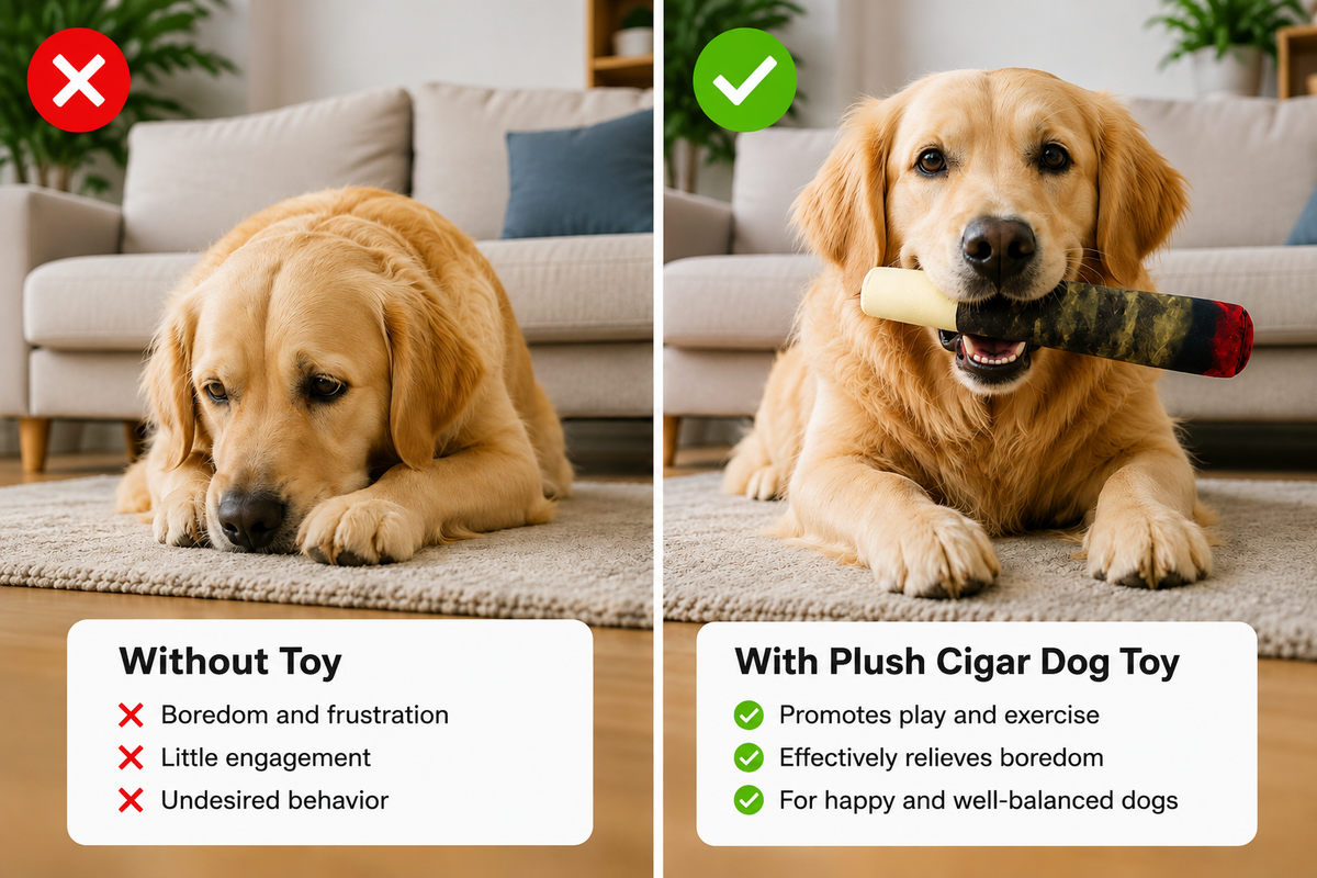 Plush Cigar Dog Toy with Squeaker