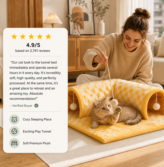 2-in-1 Cat Tunnel Bed with Removable Cushion