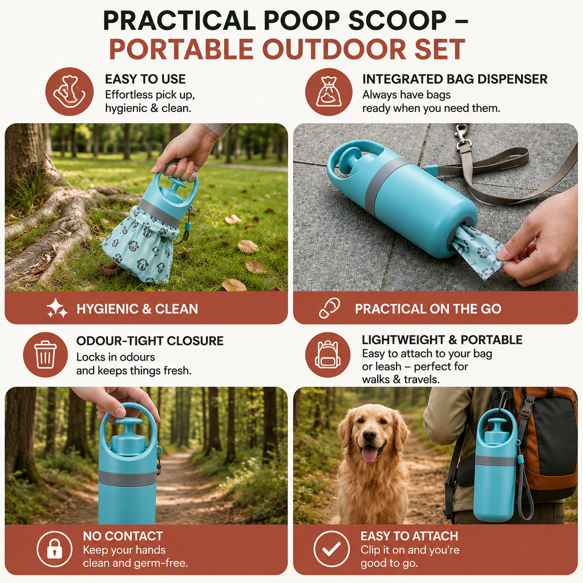 2-in-1 Portable Dog Poop Scooper with Bag Dispenser