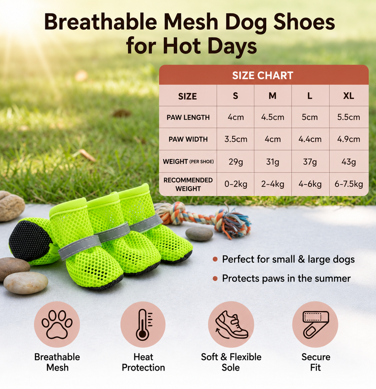 Breathable Non-Slip Dog Boots with Adjustable Straps – Set of 4