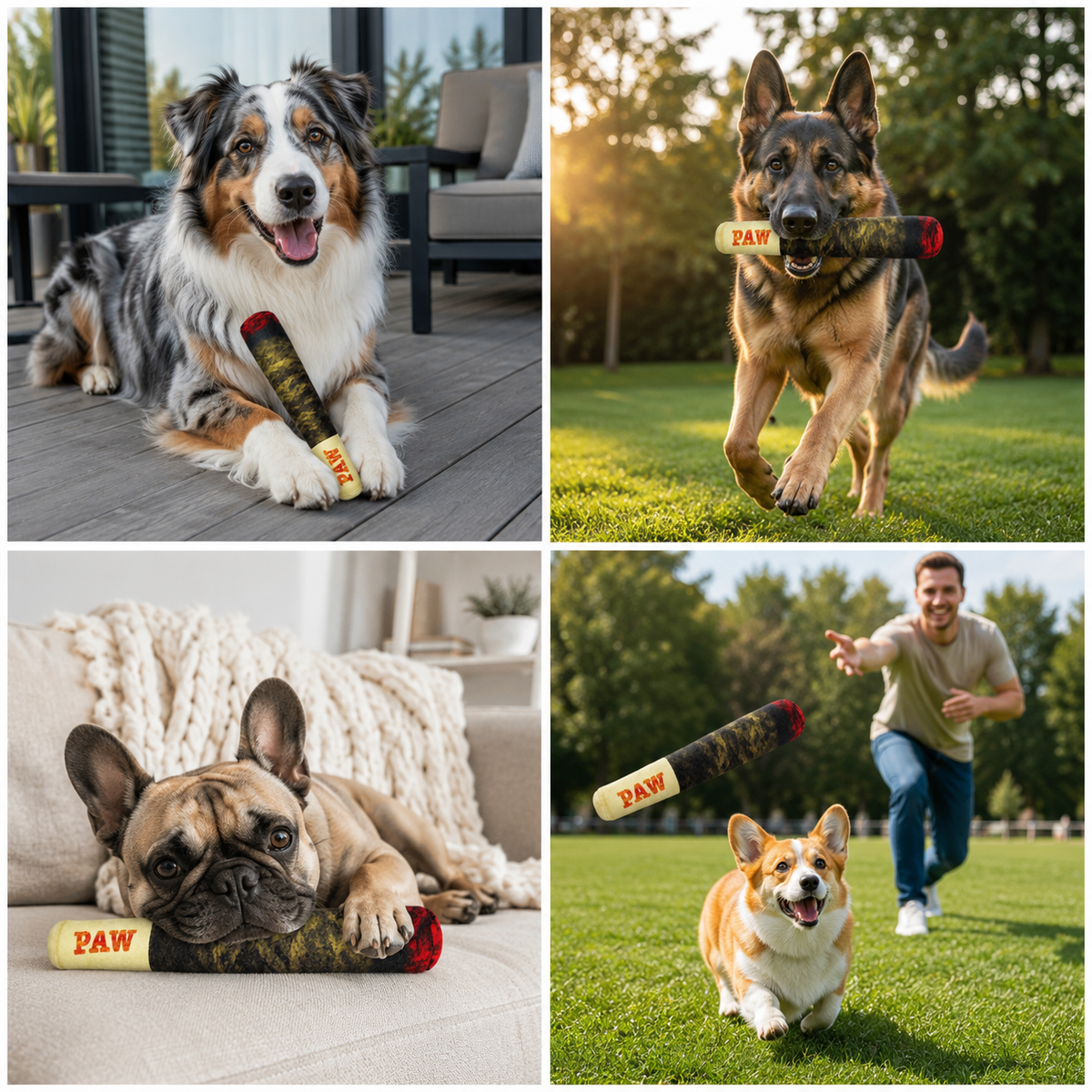 Plush Cigar Dog Toy with Squeaker