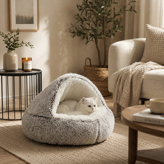 2-in-1 Convertible Plush Cat Cave Bed