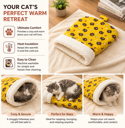 Fluffy Cat Sleeping Bag with Cosy Plush Cave Bed