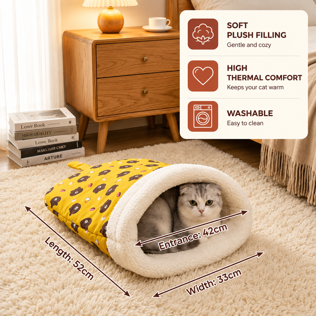 Fluffy Cat Sleeping Bag with Cosy Plush Cave Bed