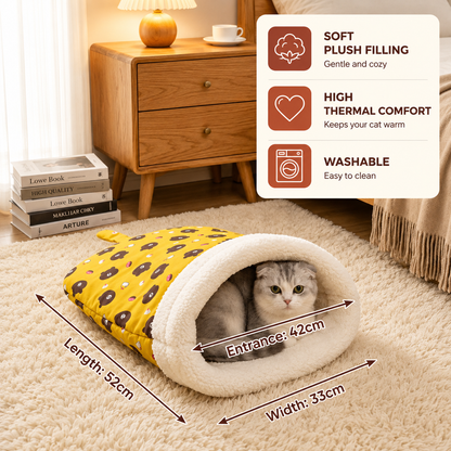 Fluffy Cat Sleeping Bag with Cosy Plush Cave Bed