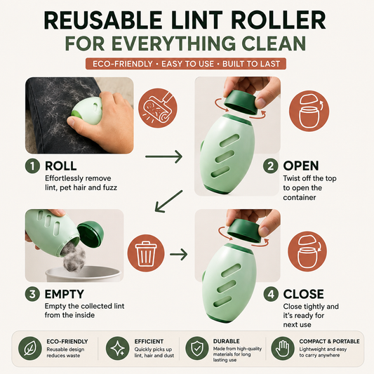 Reusable Pet Hair Lint Roller – Washable Lint Remover for Furniture & Clothing