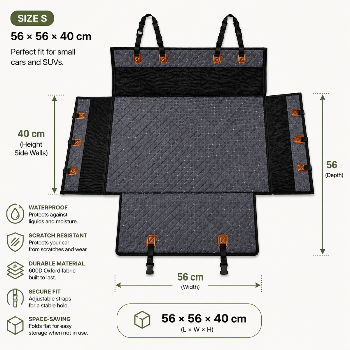 Waterproof Dog Car Back Seat Cover with Hard Bottom & Mesh Window