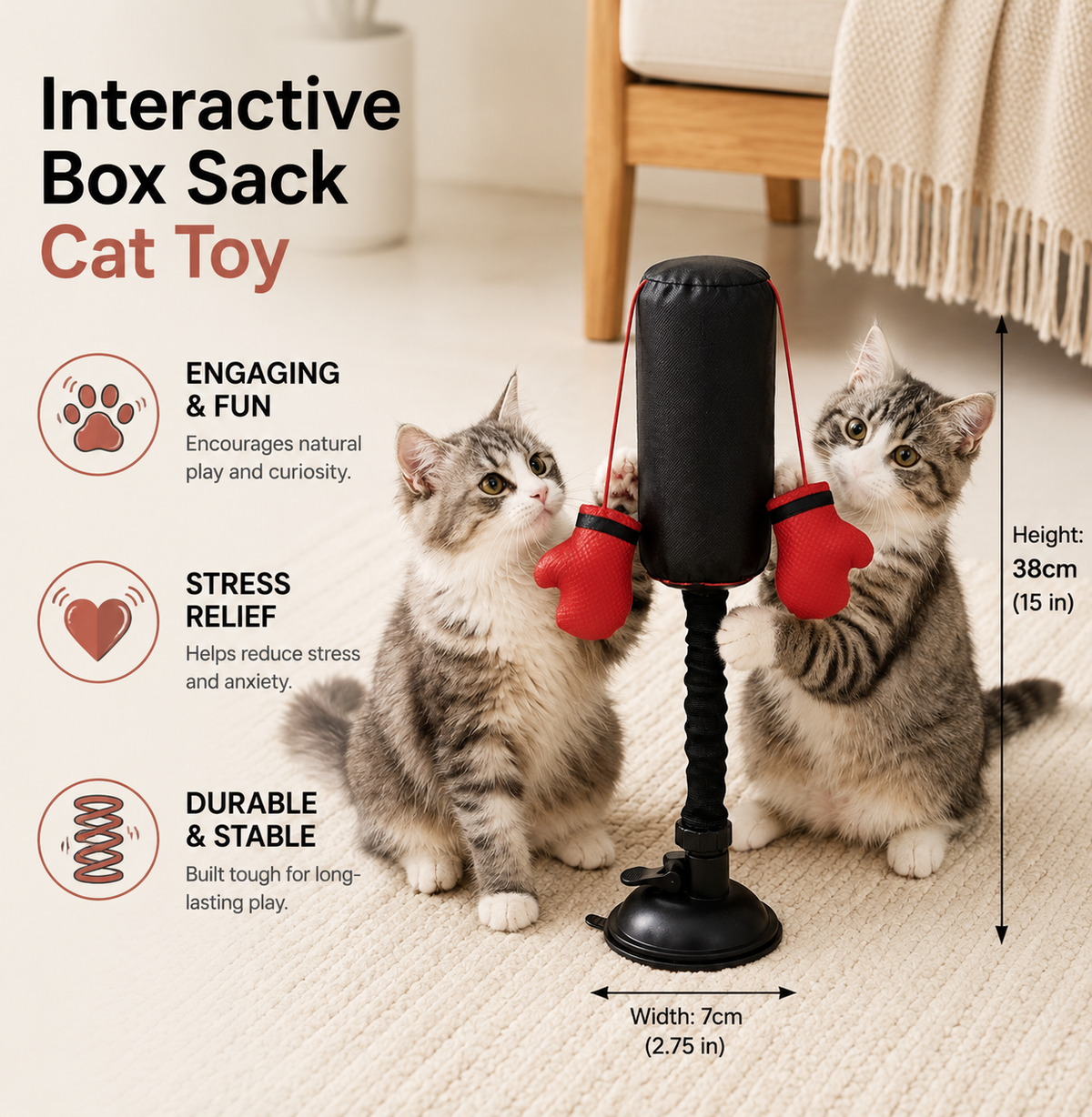 Interactive Suction Cup Punching Cat Toy with Spring-Back Action