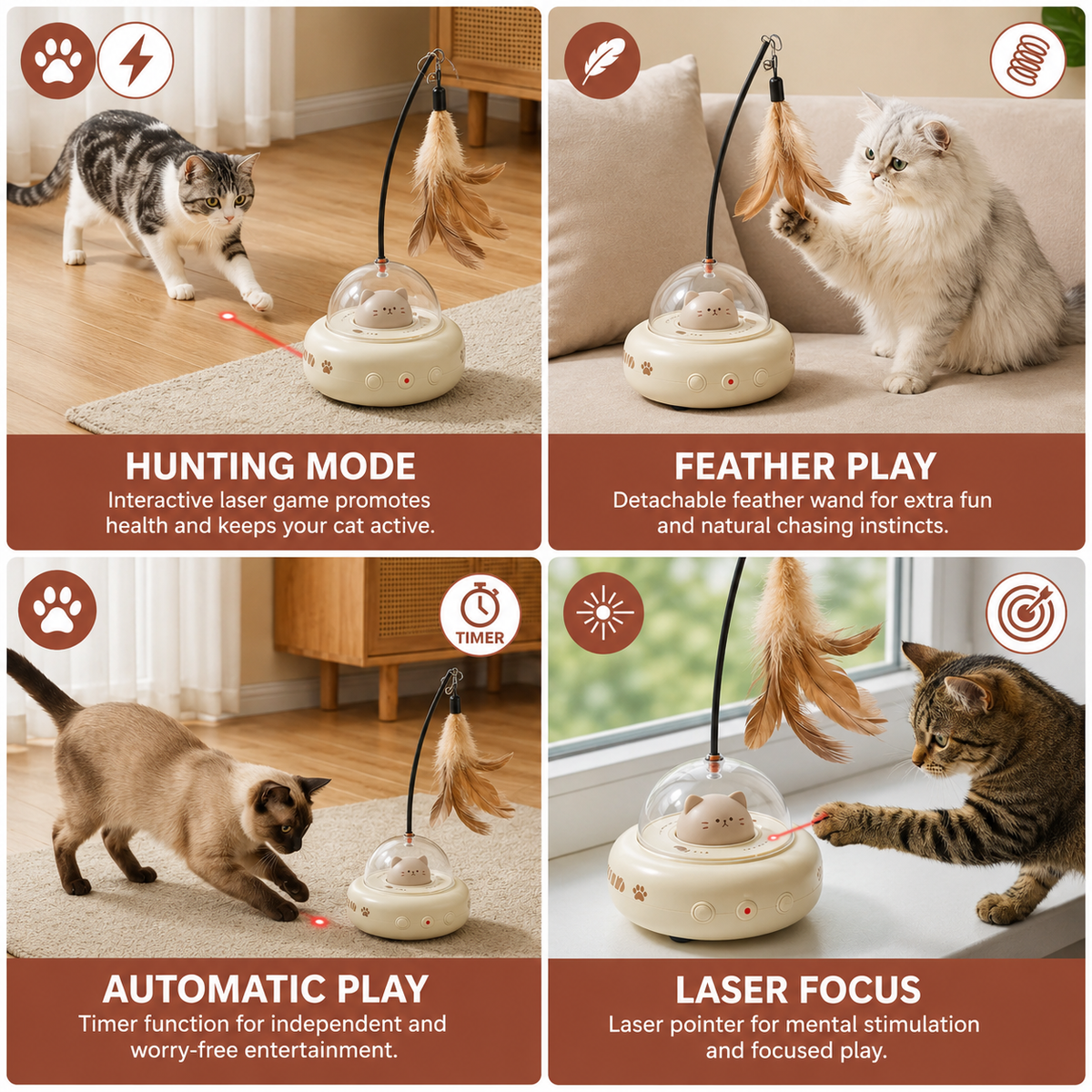 Automatic Interactive Feather Cat Teaser Toy with Bell