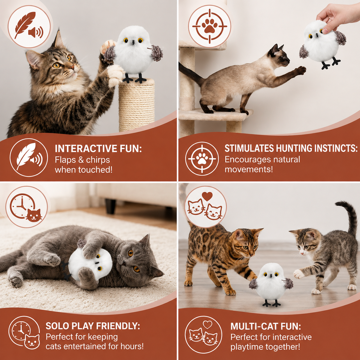 Interactive Flapping Bird Cat Toy with Chirping Sound